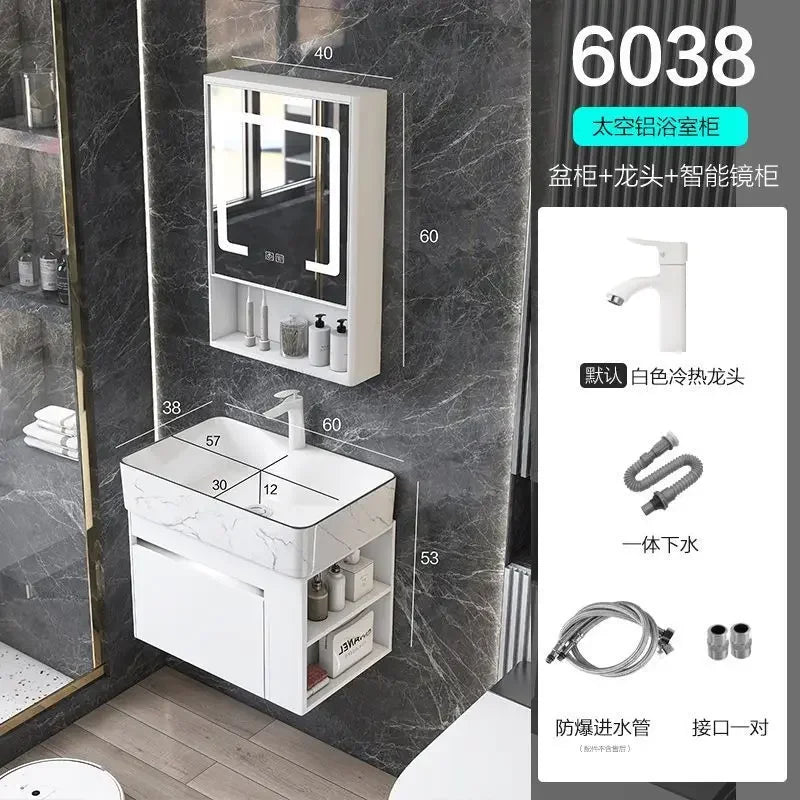 Minimalist Mini Bathroom Cabinet with Side Storage Ceramic Integrated Basin Bathroom Vanity Cabinet with Sink Bathroom Furniture