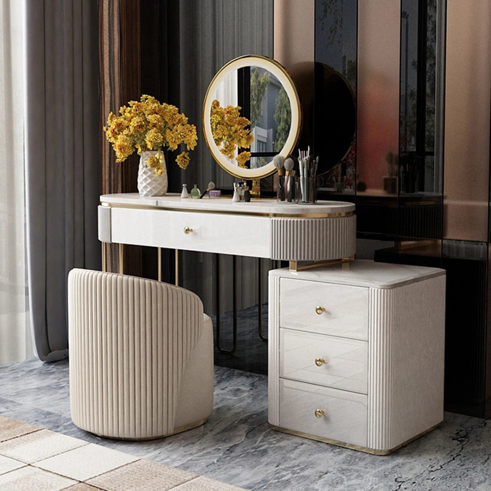 White Bed Room Furniture Makeup Vanity Table Set Dressing Table With Mirror And Drawers