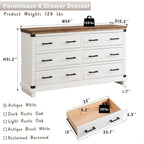 Farmhouse  Dresser, Wood Large Chest, Rustic Closet Dresser for Bedroom or Living Room, Antique White Color