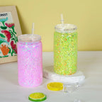 16 oz Plastic Snow Globe Tumbler, 16 Pack Double Wall Snowglobe Tumbler with Pre Drilled Hole, Plastic Mason Jar Cups Can(Clear)