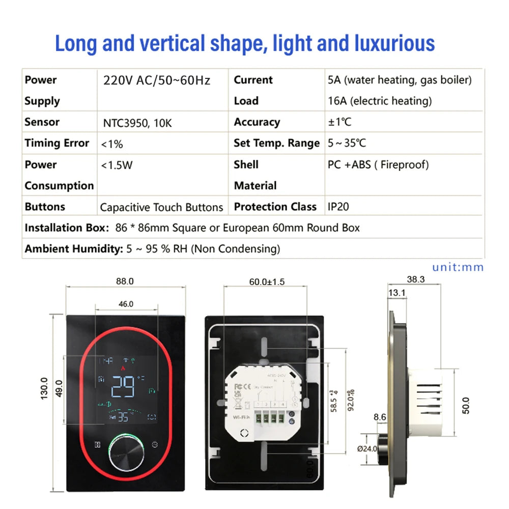 Tuya 5A/16A House Smart WiFi Thermostat Water Electric Heating Gas Boiler Floor Heating  Touch Screen Temperature Controller