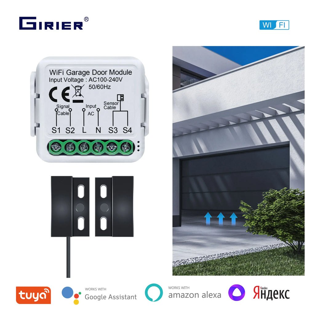 GIRIER WiFi Smart Garage Door Opener Controller Works with Alexa Google Home Assisant Alice App Remote Control No Hub Required