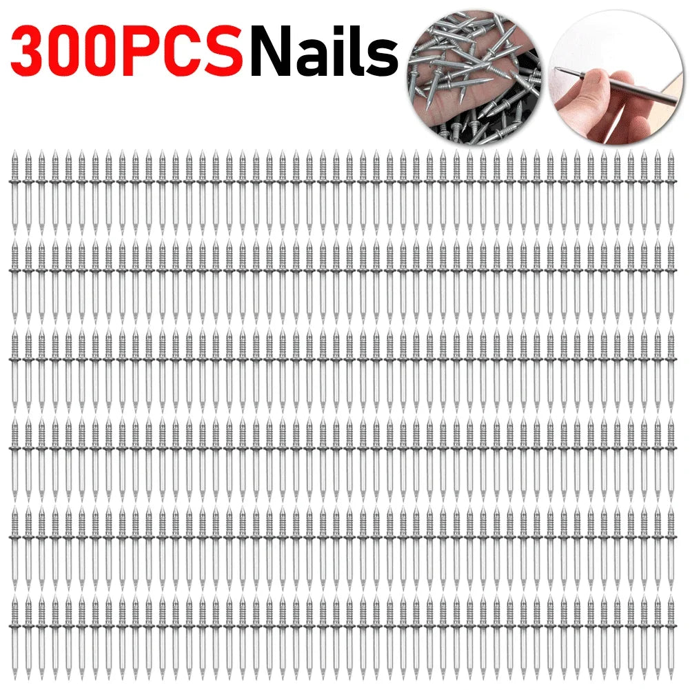 300-10pcs Double Head Nails Anti-Rust Double-Head Seamless Thread Nail Hard Thread Screws Set for Solid Wood Skirting Boards