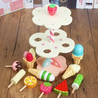 Kitchen Accessories Toy for Kid Pretend Play Wooden Ice Cream Counter Playset for Toddler Toys Montessori Pretend Play Food Toys