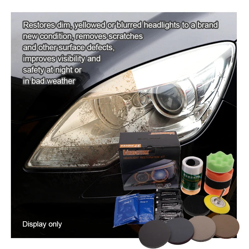 37Pcs 3 Inch Car Headlight Restoration Kit,with Drill Buffing Polishing Pads Backing Plate,Headlight Lens Cleaner and Restorer