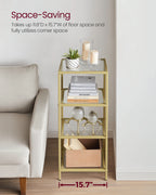 VASAGLE Bookcase, 4-Tier Bookshelf, Slim Shelving Unit for Bedroom, Bathroom, Home Office, Tempered Glass, Steel Frame