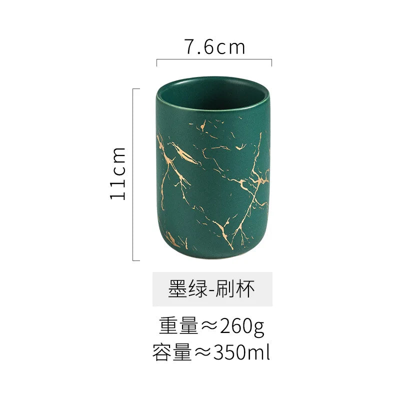 Creative Marbled Gold Plated Mouthwash Cup Couple Toothbrush Holder Bathroom Accessories Ceramic Mouthwash Cup Home Decoration