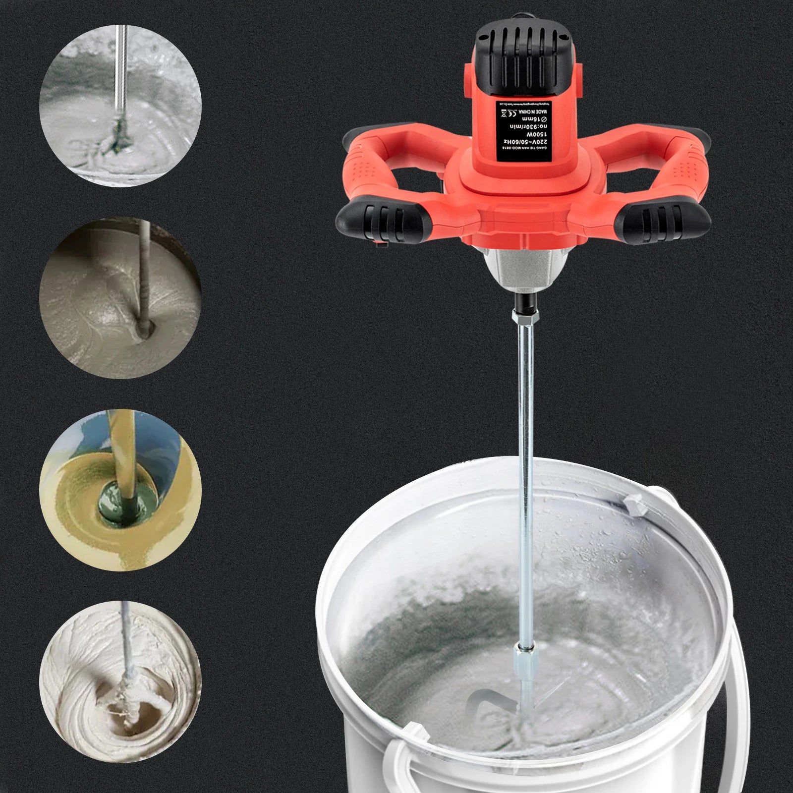 1500W Electric Concrete Mixer Machine Highly Resistant  Handheld Cement Mortar Plaster Mixer 6-Speed Adjustment 930rmp