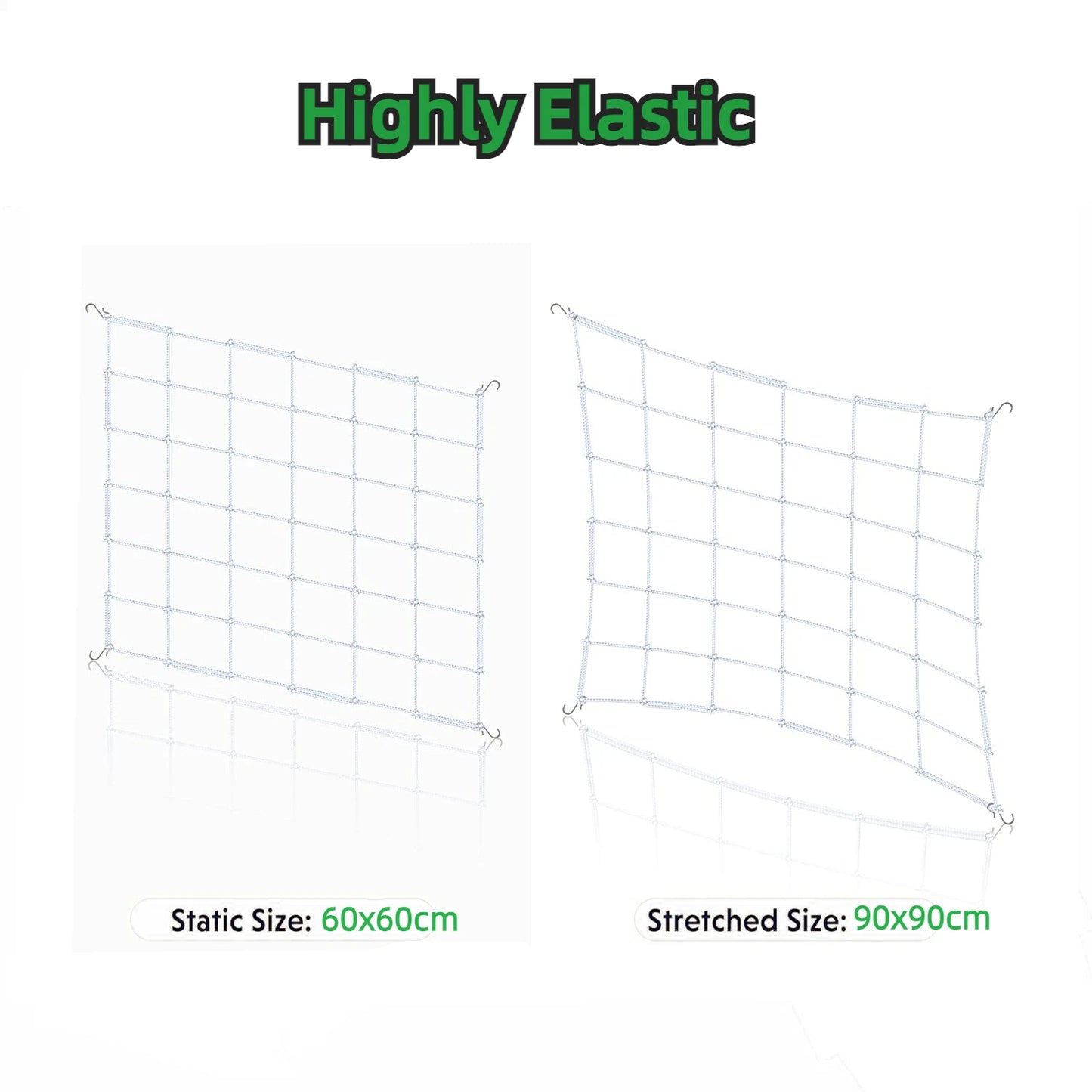4'' Mesh Grow Tent Trellis Netting, Heavy-Duty Elastic Plant Net with Steel Hooks, Flexible Hydroponics Support for Horticulture
