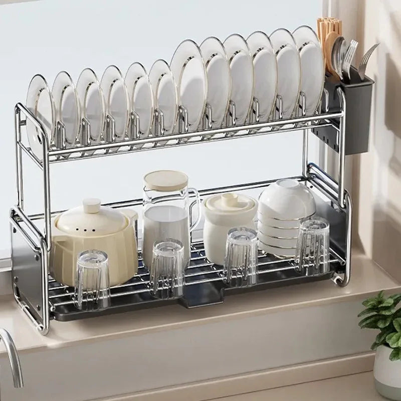 New Kitchen Dish Drying Rack Narrow Sink Side Countertop Dish Rack with Drainboard Rustproof Dish Drainer Organize Shelf