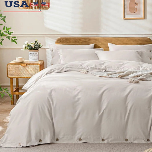 100% Cotton Duvet Cover Set 3 Pieces Soft Breathable Comforter Cover Natural Wrinkled Vintage Style Machine Washable Full Size