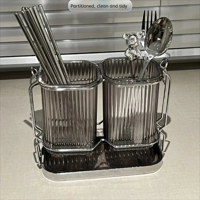 Wall Mounted Kitchen Cutlery Organizer Light Luxury Chopstick Spoon Holder Stainless steel Utensil Drying Rack