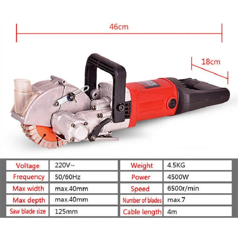 4500W Electric Wall Slotting Machine Wall Chaser Groove Cutting Machine Dustproof and Laser Sighting Steel Concrete Circular Saw