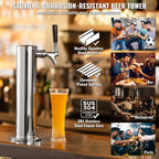 VEVOR Kegerator Tower Kit Single Tap Beer Conversion Kit Stainless Steel Keg Beer Tower Dispenser Dual Gauge W21.8 Regulator