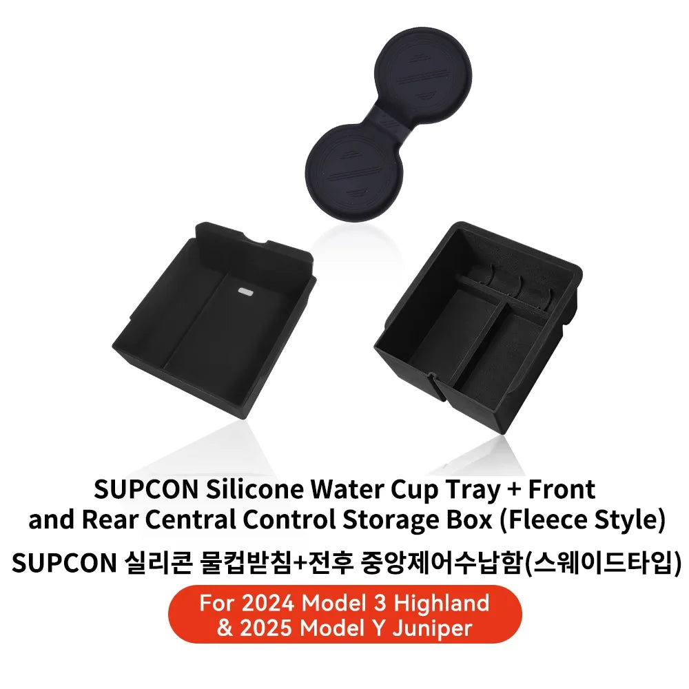 YZ For Tesla Model 3 Highland 2024 Model Y Juniper 2025 Storage Box Center Armrest Hidden Box Cup Holder Organizer Accessories