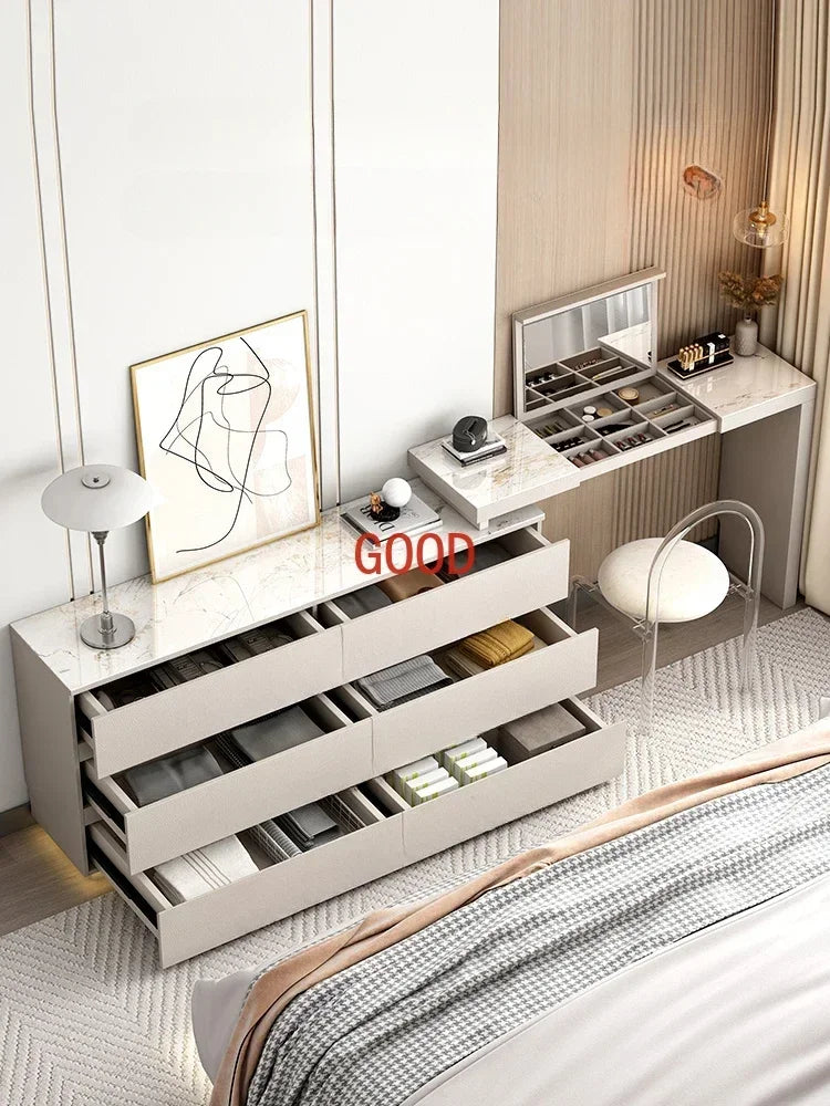 Minimalist bedroom dresser, storage cabinet, retractable bedside chest of drawers, dressing table, folding mirror