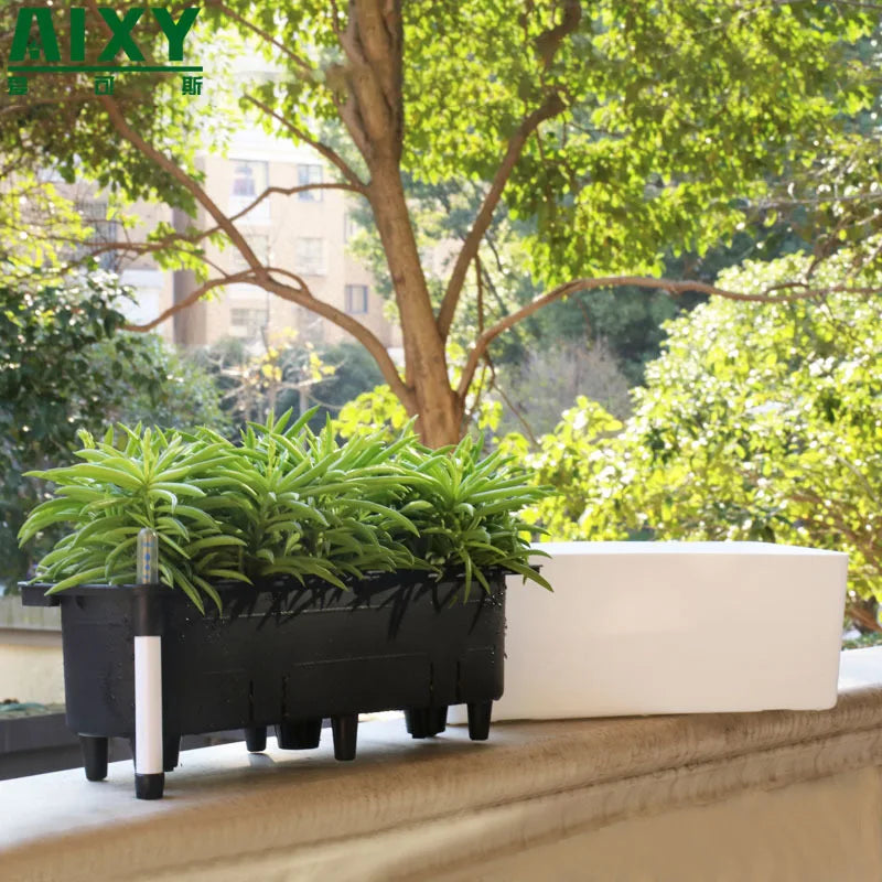 Plastic Self-Watering Flowerpot Lazy Desktop Rectangular Square Plant Flower Pot with Water Level Indicator for Office Garden