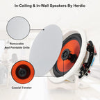 Herdio 4PCS In Ceiling Speakers 6.5'' 600 Watts Flush Mount Passive Wired Speakers For Home Bathroom Kitchen Living Room Office