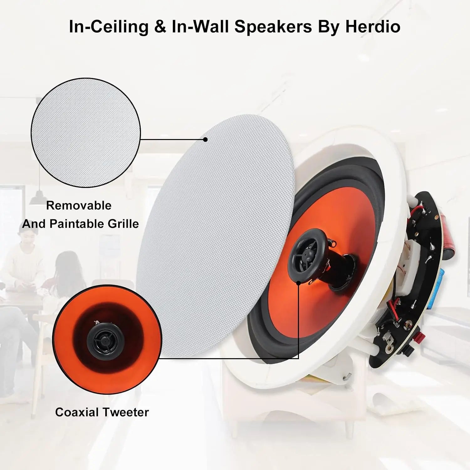 Herdio 4PCS In Ceiling Speakers 6.5'' 600 Watts Flush Mount Passive Wired Speakers For Home Bathroom Kitchen Living Room Office