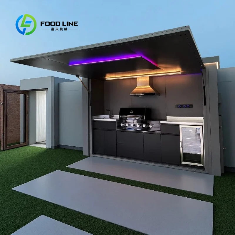 Customized Modern Modular Outdoor Kitchen Unit Stainless Steel Storage Cabinets With Built In Grill For Daily Outdoor Living