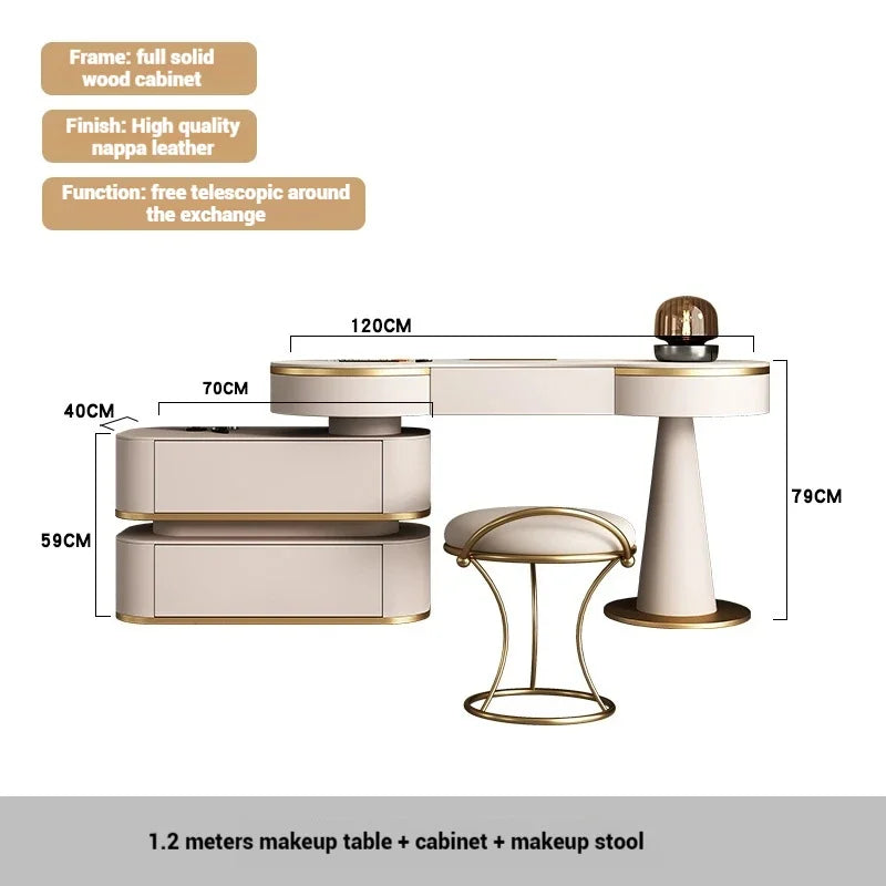 Aesthetic Storage Dresser Luxury Desing Led Light Mirror Kawaii Dressing Table White Aesthetic Comoda Pra Quarto Salon Furniture