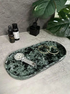 Luxury Green Marble Oval Tray: Bathroom Organizer & Fruit Serving Platter, Waterproof Stone Decor for Hotel Spa Home Kitchen