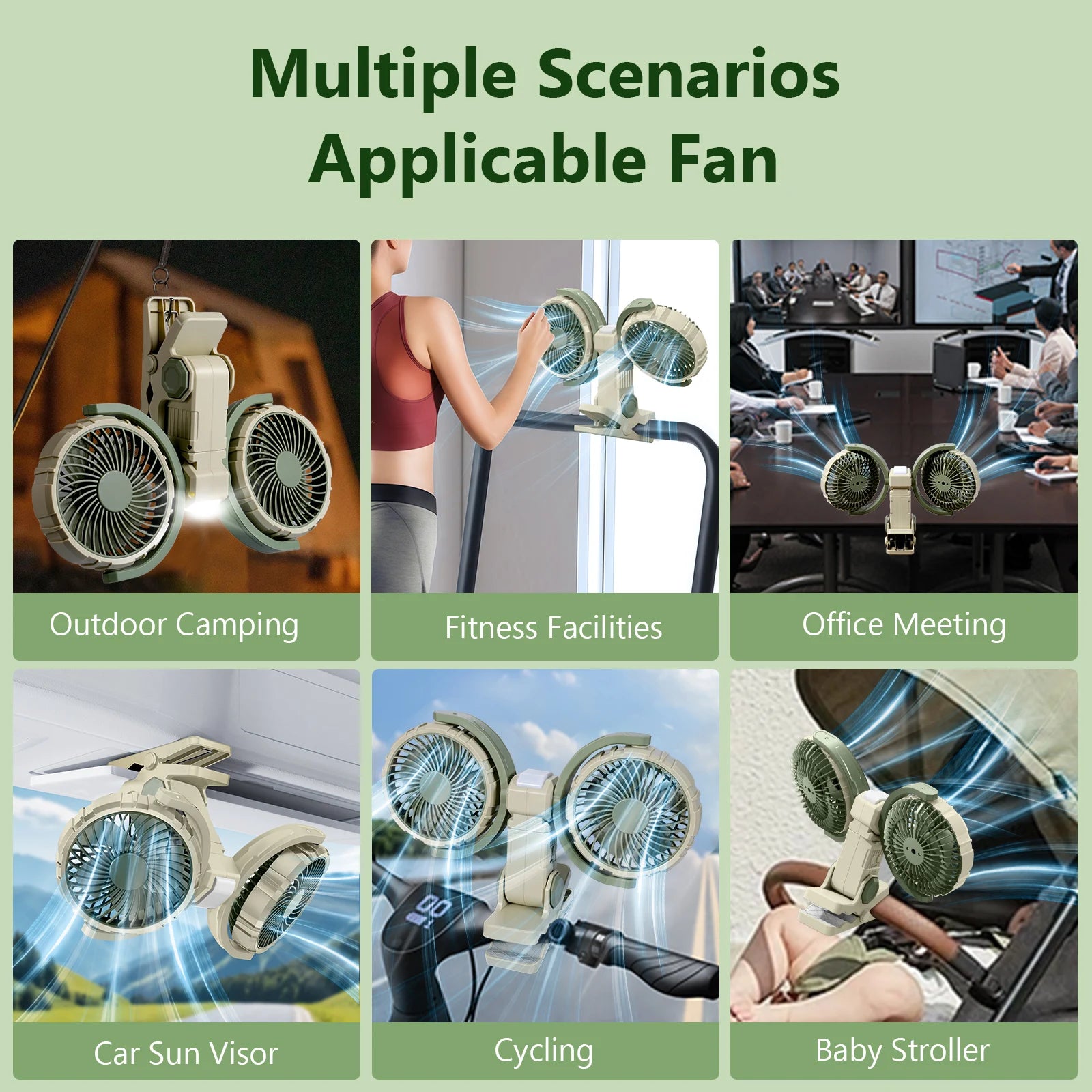 Eary Dual Head Clip On Fan Mount For Desktop With 4000mAh Battery Oper