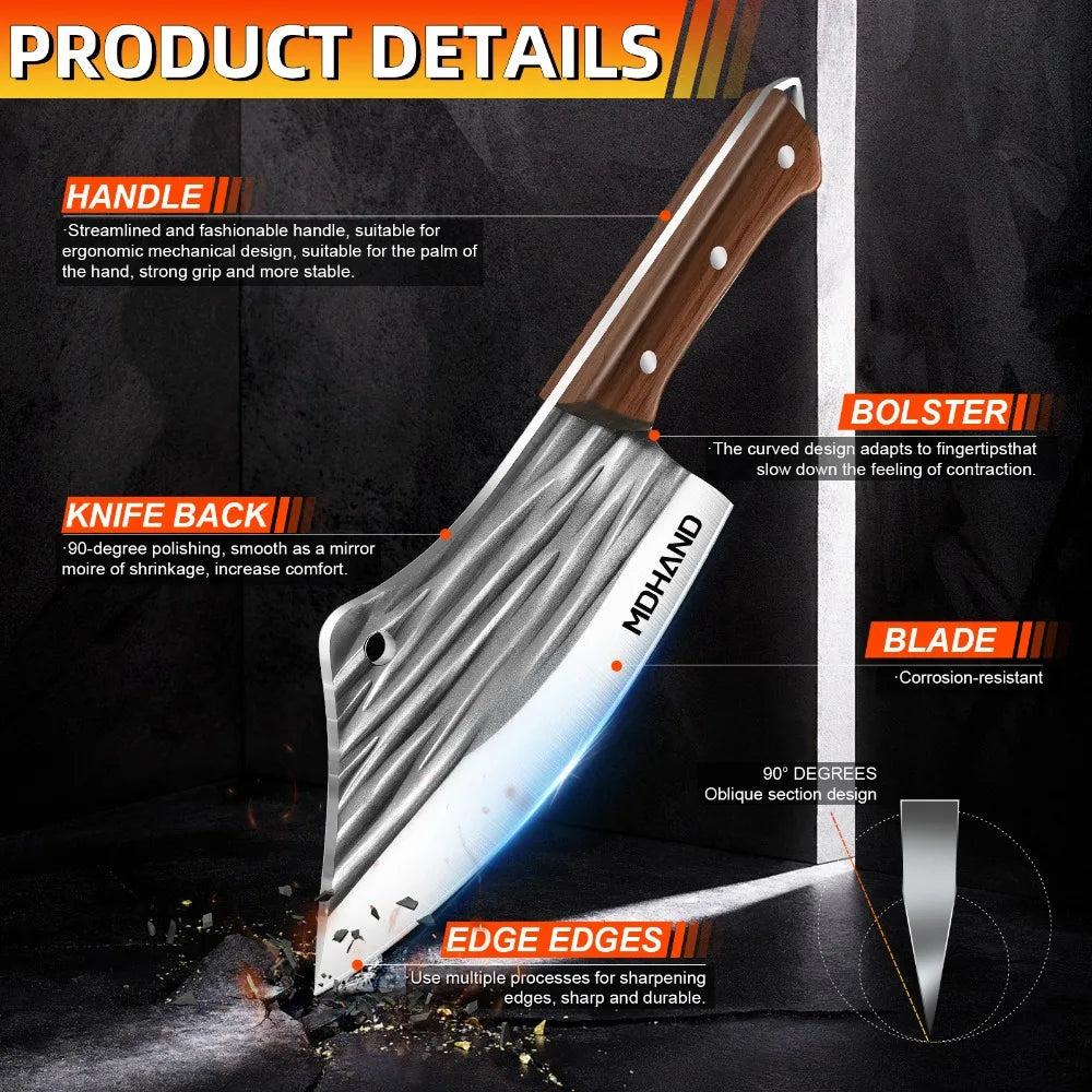 High-carbon Stainless Steel Kitchen Knife Handmade Forged Chef  Knife Bone Chopper Traditional Butcher Cleaver Slicing Knife