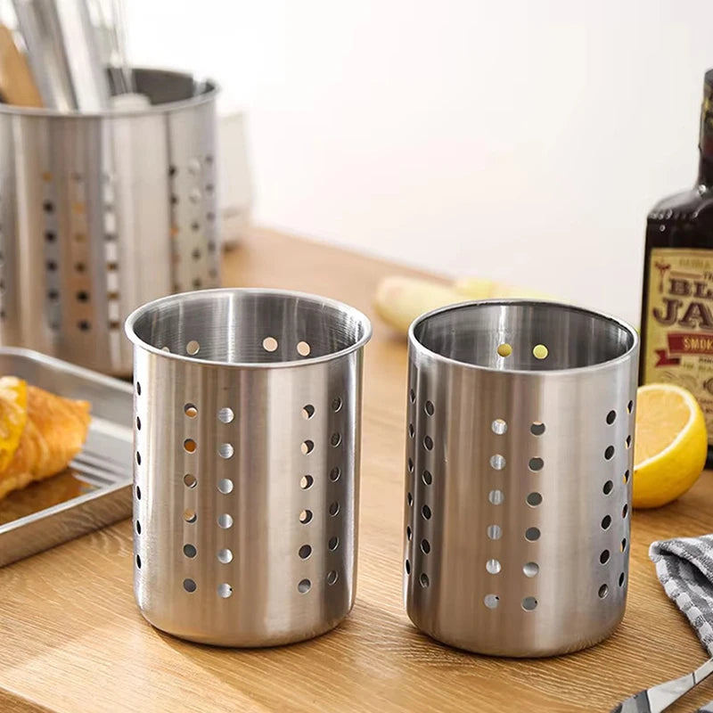 Stainless Steel Cutlery Holder Kitchen Storage Basket - Spoon Fork Chopsticks Organizer Container Drainer for Home Organization