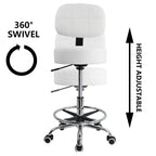 KKTONER Swivel Round Rolling Stool PU Leather with Adjustable Foot Rest Height Adjustable Task Work Drafting Chair with Back
