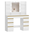 Dressing Table with 10 LED Light Balls,3 Colors,Adjustable Brightness,Large HD Mirror,1 Large Drawer and 8 Small Drawer Cabinets