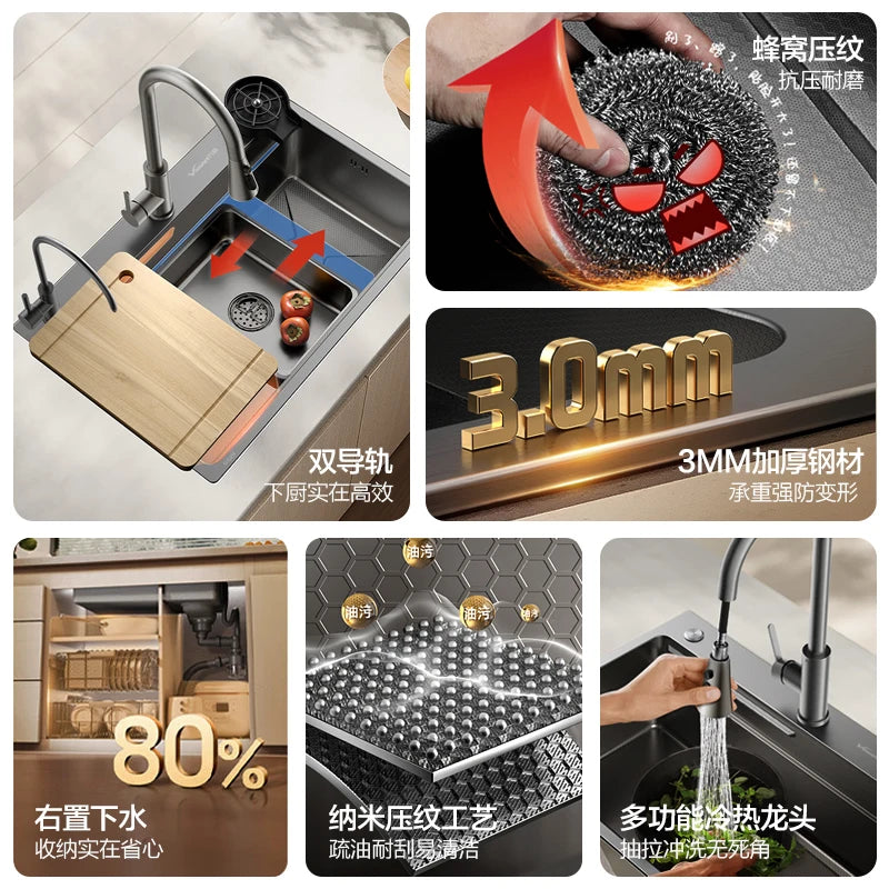 304 Stainless Steel Sink, Kitchen Vegetable Sink, Large Single Sink Dishwasher Under Counter, Thickened Vegetable