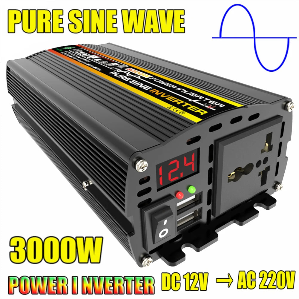 10000W/12000W Car Inverter LCD Display Vehicle Smart Inverter DC 12 V To AC 220V Digital Pure Sine Wave Power Inverter