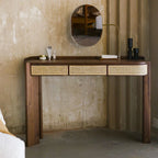 Simple Rattan Vanity Tables Woman Brown Adult Unique Makeup Desk Dressers Drawers Mirror Storage Penteadeira Furniture Home