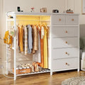 49.2" W Dresser for Bedroom with Hanging Rack 6 Drawers Dresser with LED Lights & Charging Station, Fabric Dressers & Chest of D