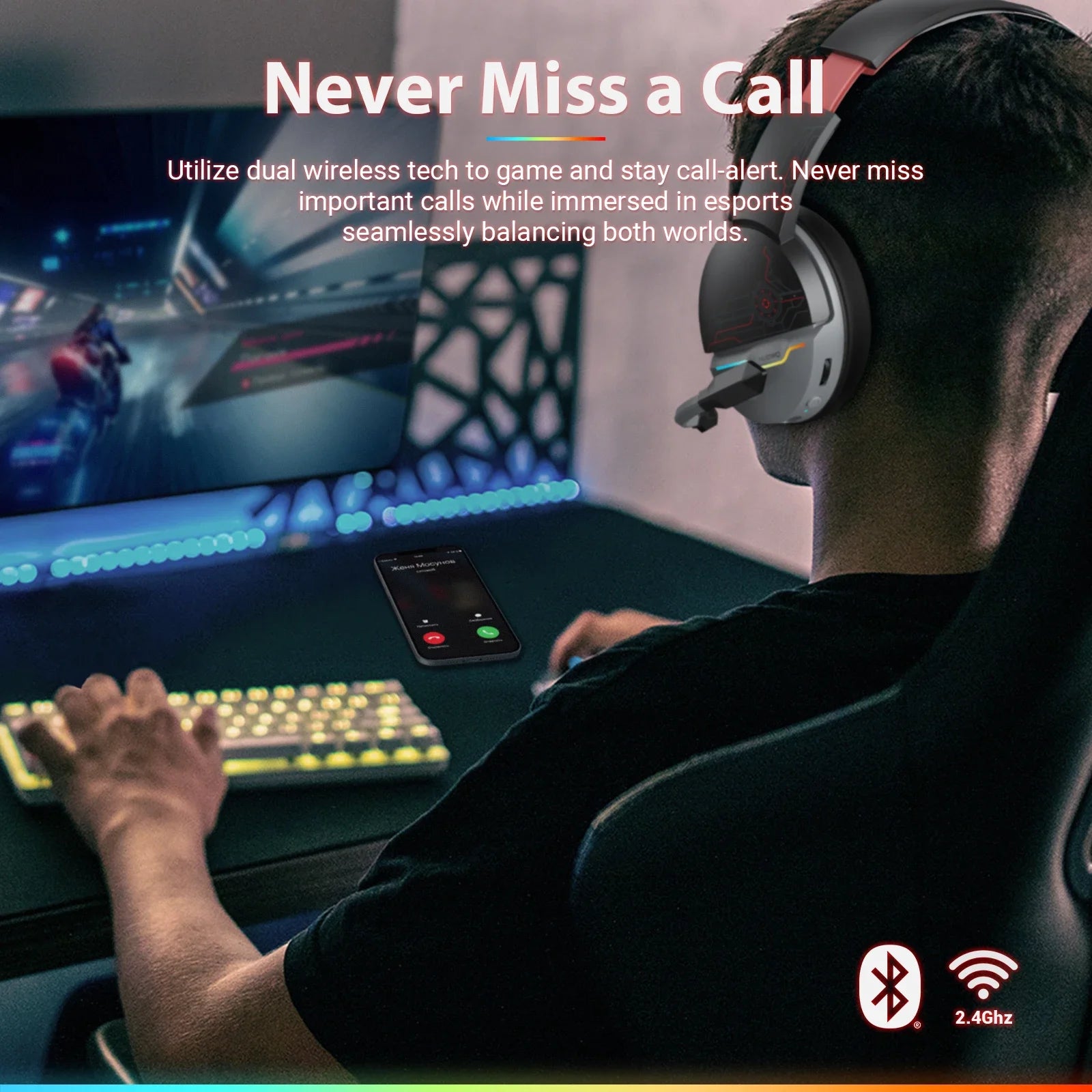 NUBWO G08 Dual Wireless Headsets Gamer with Microphone 2.4GHz Bluetooth 5.3 Gaming Headphones for PS5, PS4, PC, Mobile, Switch