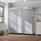 2025 New Upgraded Canvas Fabric Wardrobe Large Clothes Closet With Hanging Rail Shelving Clothes Storage Cupboard Gray