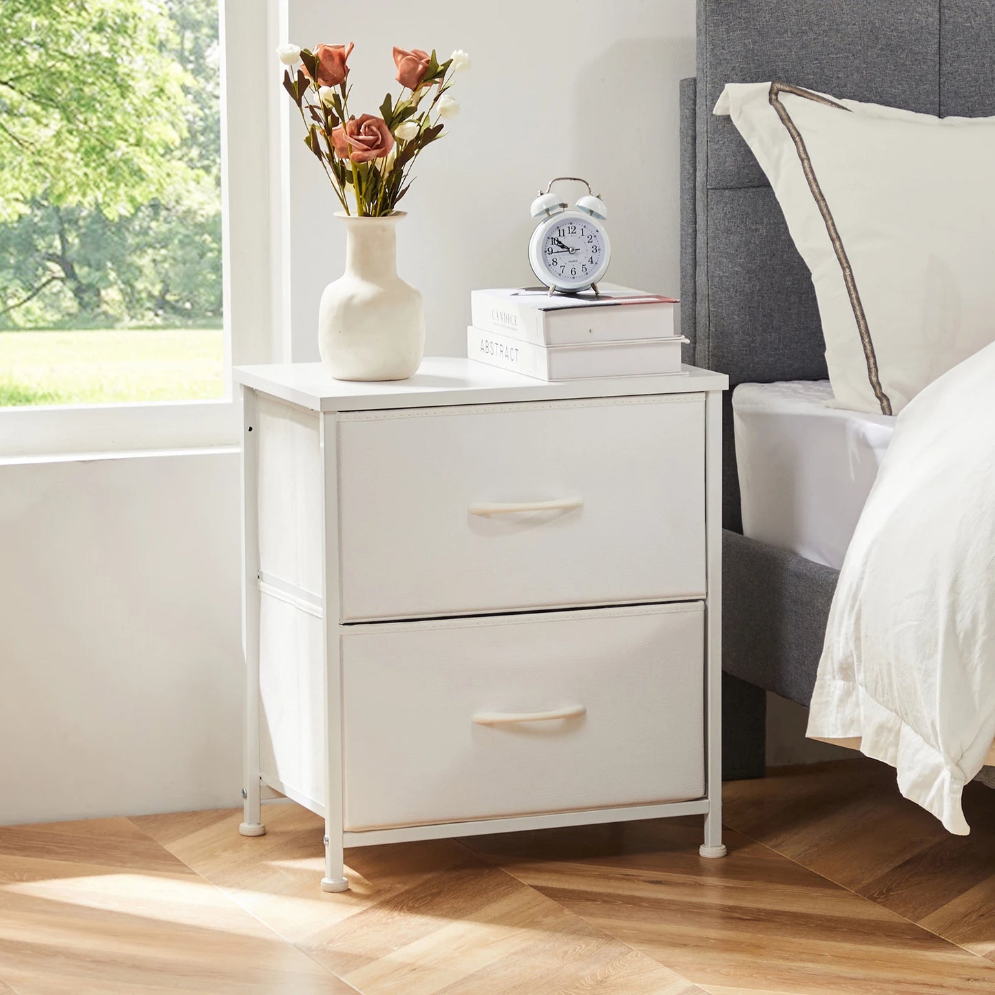 JHK Nightstand with 2 Fabric Drawers, Bedside Storage Cabinet for Bedroom, Closet Chest Organizer Table | AlluCanFind