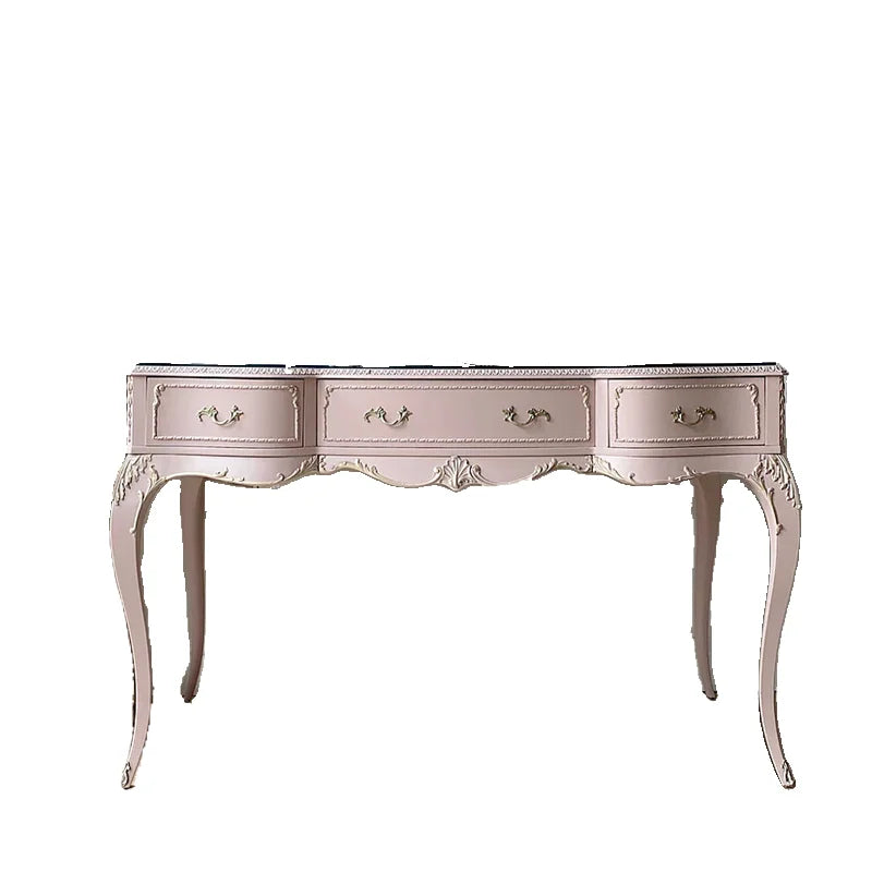 Retro old pink dresser Nordic European solid wood carving flower dressing table makeup stool glass combination