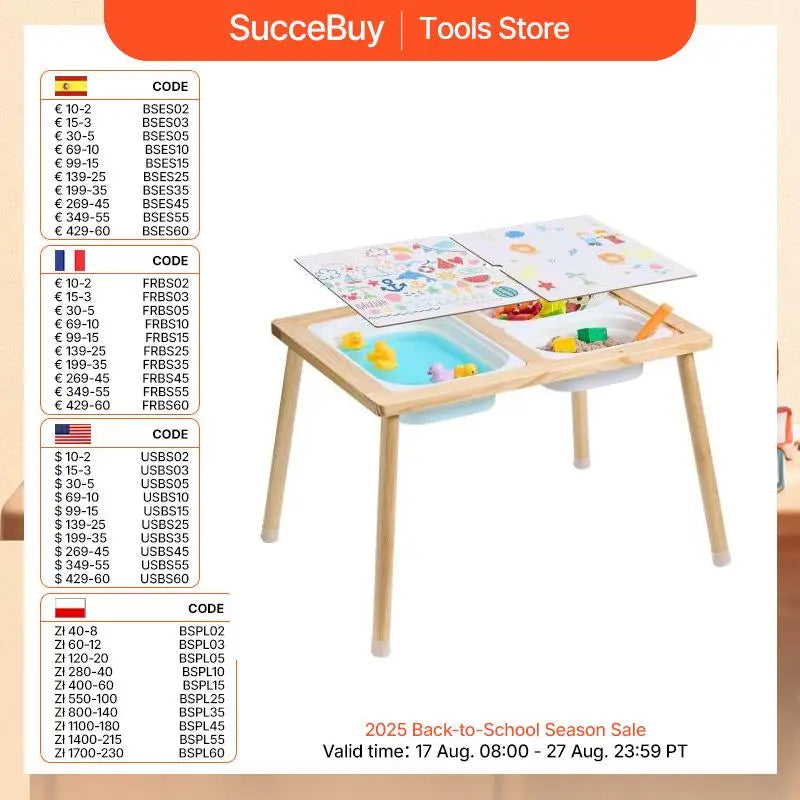 SucceBuy Wooden Sensory Table for Kids Activity with 3 Foldable Storage Bins & Double-Sided Board Indoor/Outdoor for Studying
