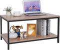 Industrial Coffee Table with Storage Shelf for Living Room, Wood Look Accent Furniture with Vintage Wooden Board Stable Metal F