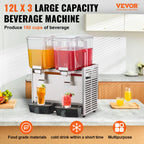 SucceBuy 2 3 Tanks Commercial Beverage Dispenser Ice Tea Drink Machine 304 Stainless Steel Juice Dispenser for Restaurant Hotel