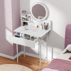 Makeup Vanity Desk with LED Lighted Mirror Vanity Table with 1 Drawer and 2 Opening Shelves 3 Modes Brightness Adjustable