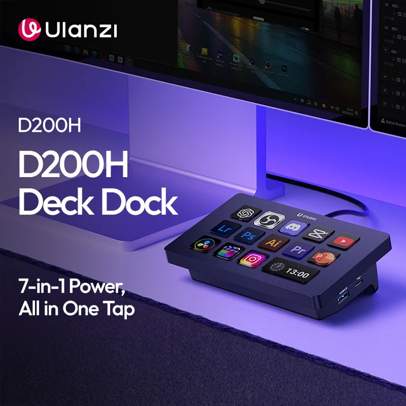 Ulanzi D200 D200H Stream Deck Keyboard with 13 Macro Keys Stream Controler for Youtube Office Game Live Support TF/SD/USB 3.0