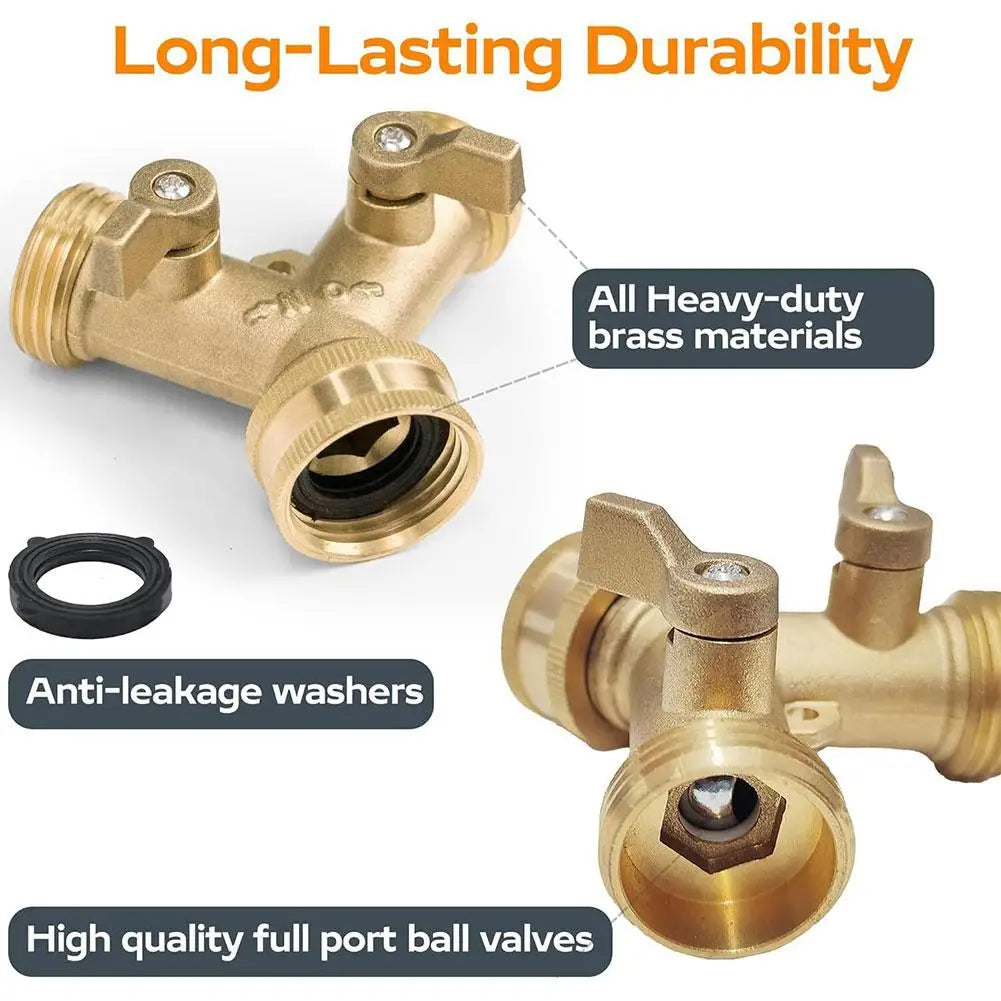 3/4 Inch 2 Way Brass Garden Hose Splitter Y-Type Tap Watering Connector Distributor for Outdoor Faucet 1/2/3 set