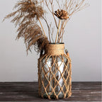 Boho-Chic Handwoven Mesh Glass Vase - Portable, Transparent with Solid Pattern for Home Decor & Hydroponics