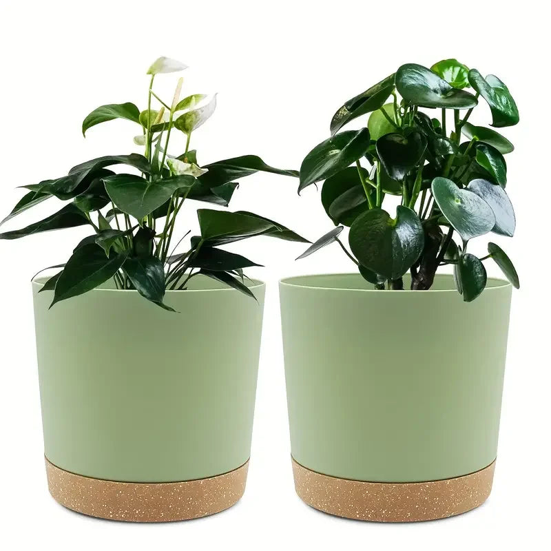2pcs, 4.7nch Flower Pot Set, Indoor Plant Pots With Drainage Holes And Removable Base, Outdoor Garden Flower Pots Saucer Style M