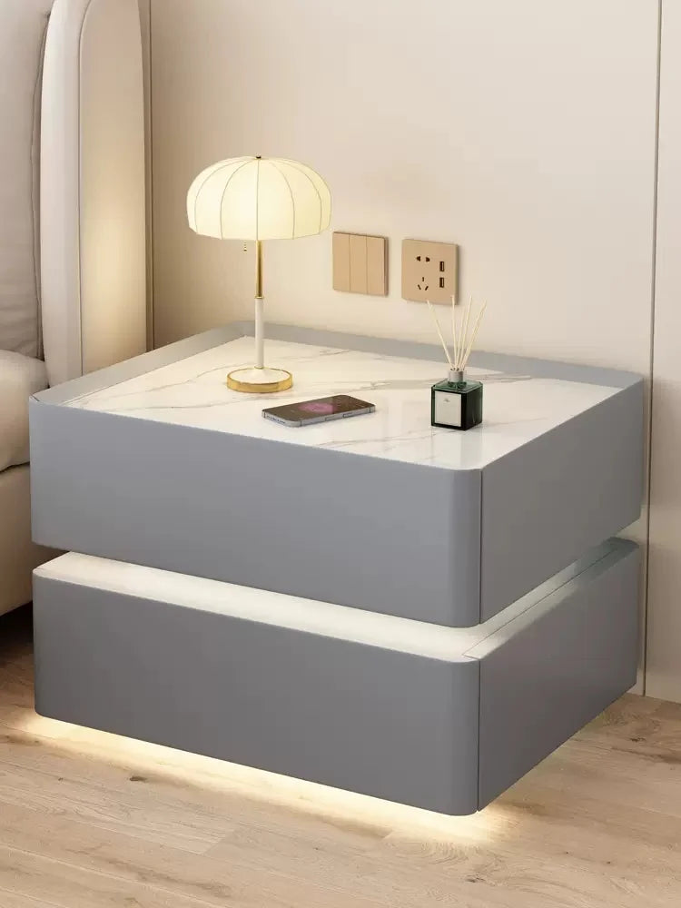 Modern Style Solid Wood Bedside Table with Wireless Charging Smart 2 Drawers Bedroom Nightstands with Lock 40cm