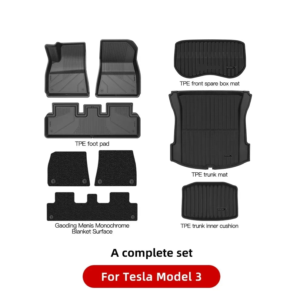 YZ For Tesla Floor Mats Model 3 Y 2021-2024 Car Four Seasons Waterproof Non-slip Floor Mat NEW  TPE Special Car Accessories