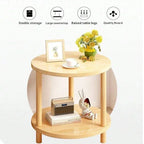 Wooden Modern Round Square Bedside Table Double-Layer Nightstand Home Office Bedroom Living Room Sofa Side Table Coffee Table